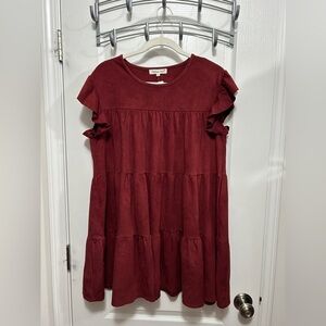 Indigo Soul maroon tiered tunic mini dress women’s M boho babydoll‎ FX suede NWT